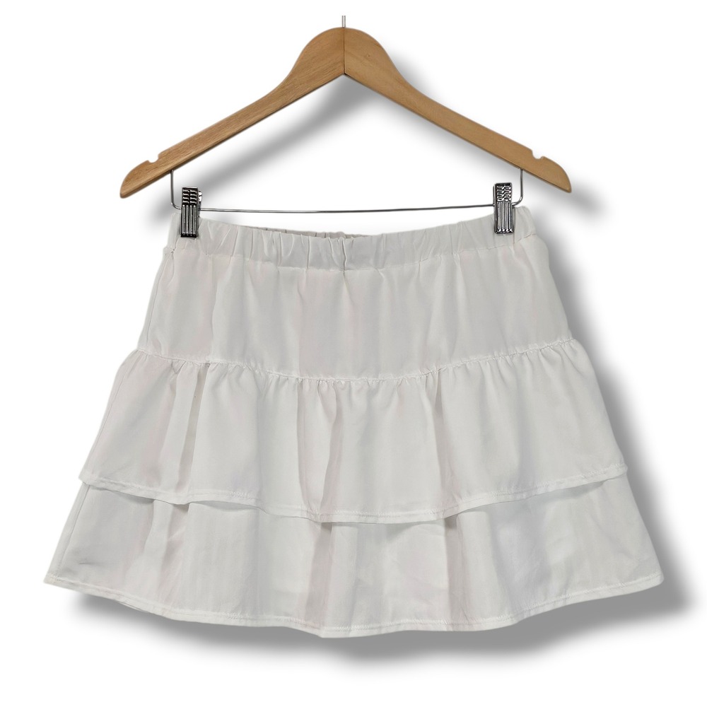 The Prairie Mini Skirt Skort M White Tiered Ruffle Pull On Softgirl Coquette‎